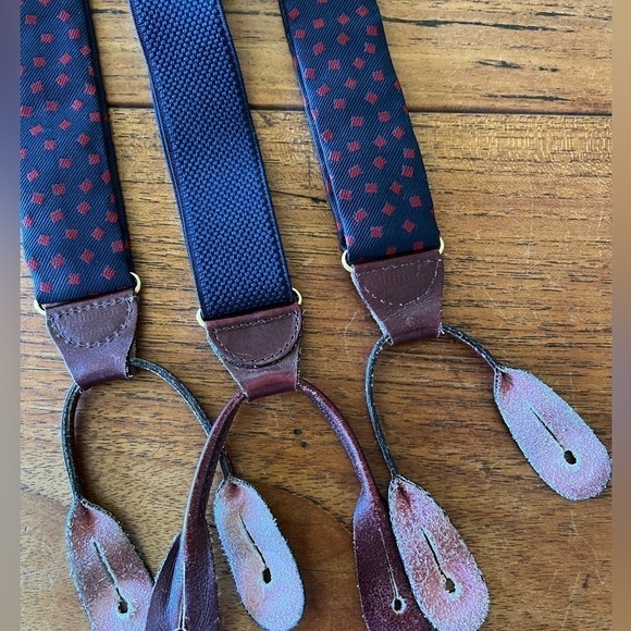 Vintage CAS W Germany Navy/Red Polka Dot Suspender with Leather 1980's era - Picture 3 of 8